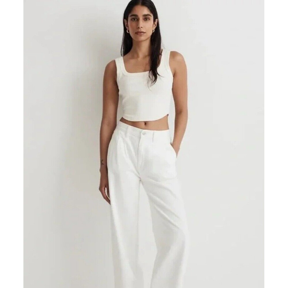 Madewell The Tailored Crop Tank in White XXS NL398 Ribbed